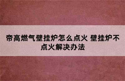 帝高燃气壁挂炉怎么点火 壁挂炉不点火解决办法